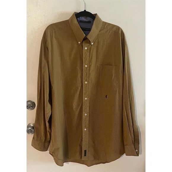 Tommy Hilfiger Men's Brown Yellow Checkered‎ Button-Up Shirt Long Sleeve Sz XL - Picture 1 of 6